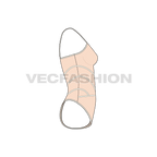 Womens panelled beach swimsuit flat sketch, side view