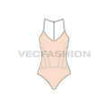 Womens panelled beach swimsuit flat sketch, front view