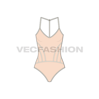 A vector template for Women's Panelled Swimsuit. It has cut panels and can also be made with only seam tapes at cutlines. 