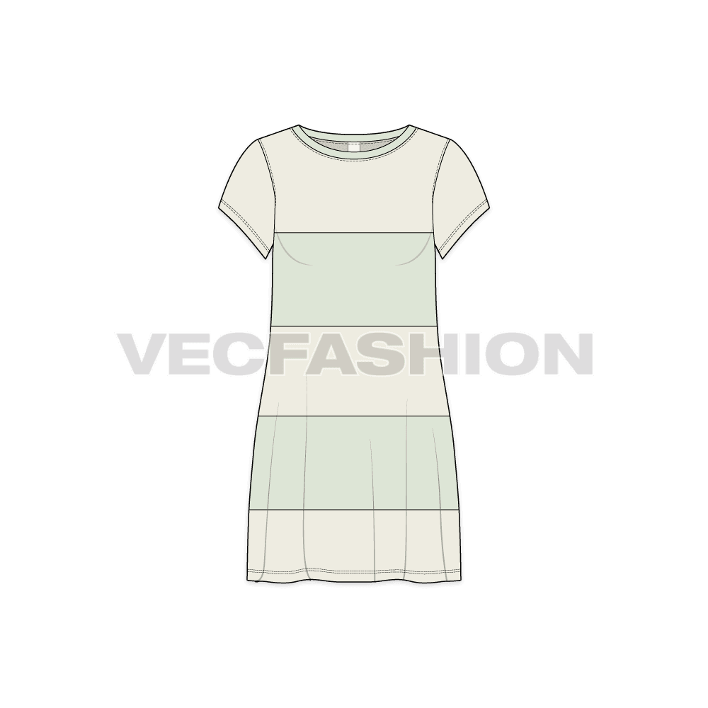 Womens panelled cape dress flat sketch, front view