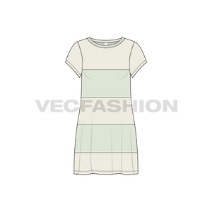 A vector template for Women's Panelled Cape Dress. It is a lose fit dress with round neck shape, it has mint colored contrast binding on the neckline.