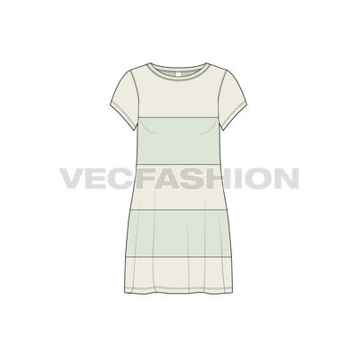 A vector template for Women's Panelled Cape Dress. It is a lose fit dress with round neck shape, it has mint colored contrast binding on the neckline.