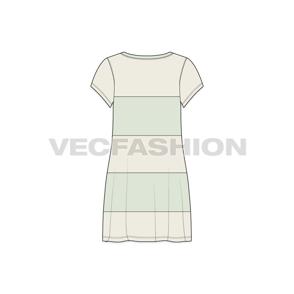 Womens panelled cape dress flat sketch, back view