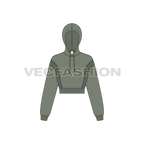 Womens panelled drop shoulder hoodie flat sketch, front view