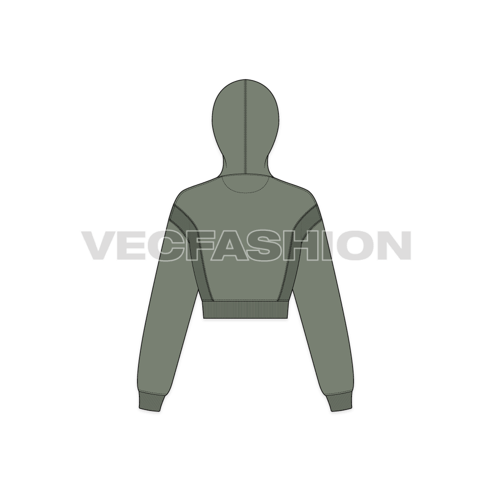Womens panelled drop shoulder hoodie flat sketch, back view