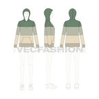 Womens panelled hoodie flat sketch, croqui sketch