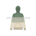 Womens panelled hoodie flat sketch, front view