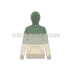 Womens panelled hoodie flat sketch, front view