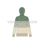 Womens panelled hoodie flat sketch, back view