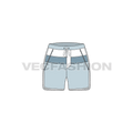 Womens panelled sport shorts flat sketch, front view
