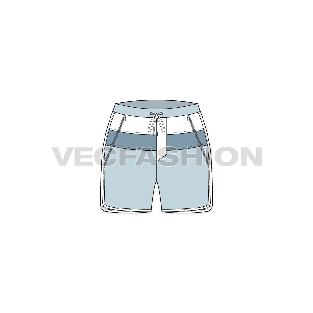 Womens panelled sport shorts flat sketch, front view