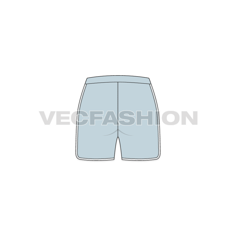 Womens panelled sport shorts flat sketch, back view