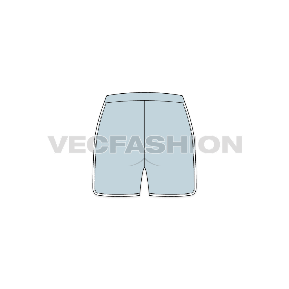 A vector fashion sketch template of Women's Panelled Sport Shorts. It has contrast colored panels with pockets on sides.