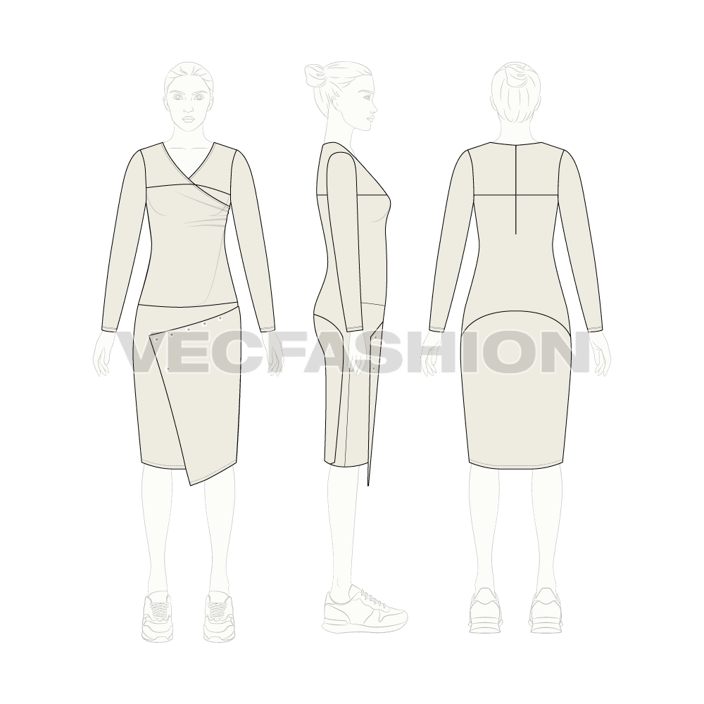Womens pencil suit flat sketch, croqui sketch
