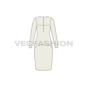 A vector template for Women's Pencil Suit. Womens Black colored overlapping dress with pleats on one side and the shape is A-symmetrical. 