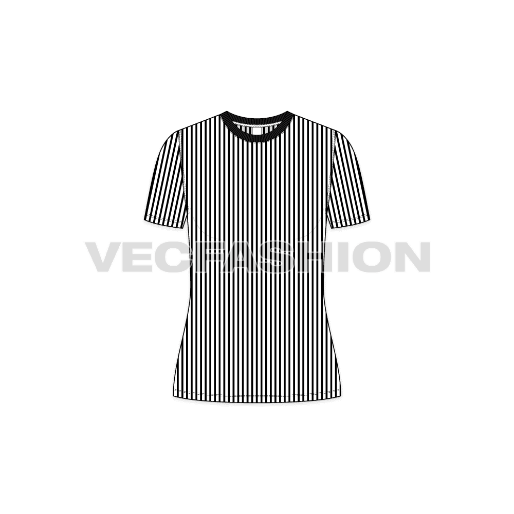 Womens pin stripe tee flat sketch, front view