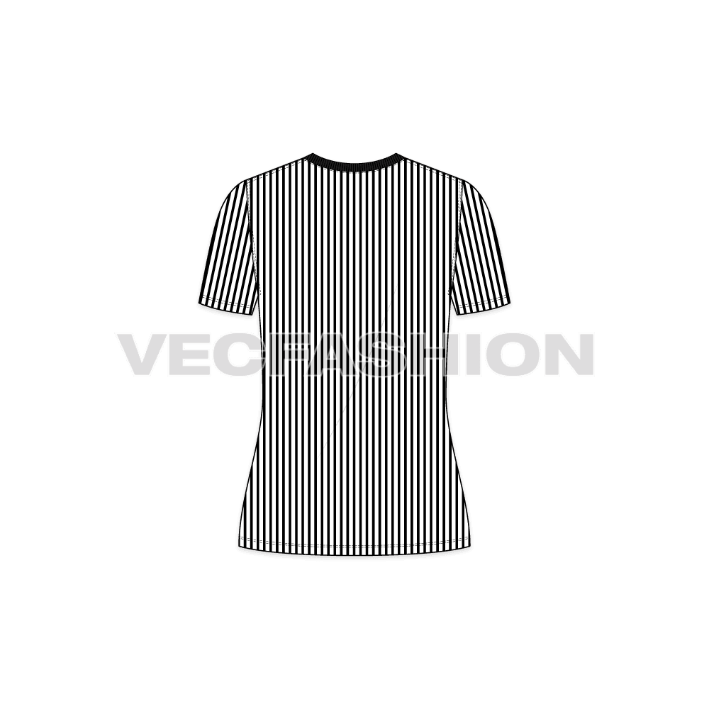 Womens pin stripe tee flat sketch, back view