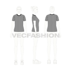 Womens pin stripe tee flat sketch, croqui sketch