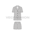 Womens plaid sleep suit flat sketch, front view