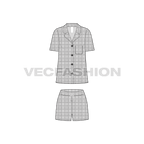 Womens plaid sleep suit flat sketch, front view