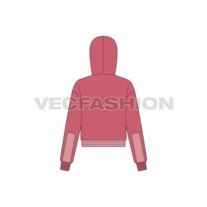 A vector illustrator template for Women's Polar Fleece Jacket. It is using a two tone fabric the dark one is for the polar fleece and the lighter shade is the nylon windbreaker water resistant material. There are two pockets on front on each side with ribbed cuffs and hoodie. 