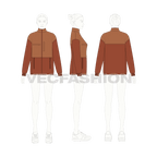 Women's Polar Fleece Jacket flat sketch, croqui sketch