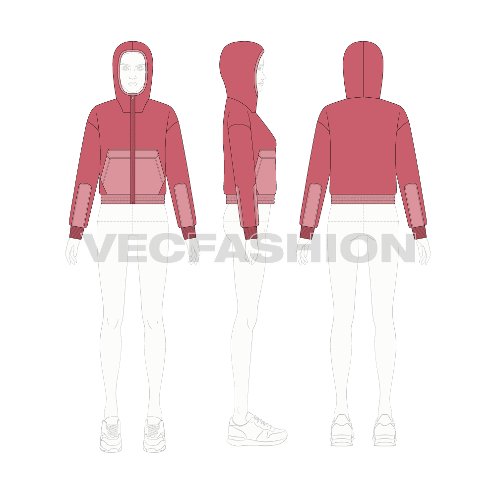 Women's Polar Fleece Jacket flat sketch, croqui sketch