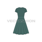 Womens polka dot swing dress flat sketch, back view