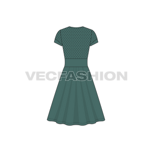 A vector template for Women's Polka Dot Swing Dress. It has polka dotted bodice with forest green flared skirt.