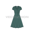 Womens polka dot swing dress flat sketch, front view