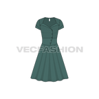 Womens polka dot swing dress flat sketch, front view