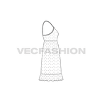 Womens polka dots dress flat sketch, side view