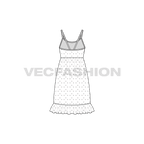 Womens polka dots dress flat sketch, back view