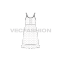 Womens polka dots dress flat sketch, front view
