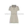 Womens polo neck dress flat sketch, front view