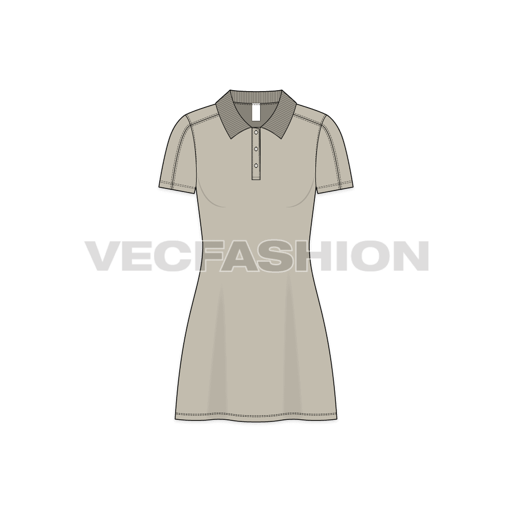 Womens polo neck dress flat sketch, front view