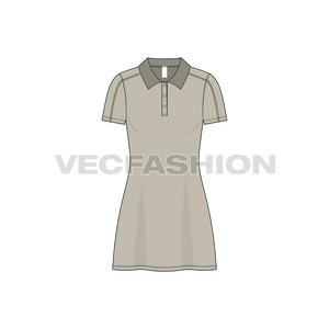 A vector template for Women's Polo Neck Dress. It has a ribbed collar, button placket and fitted at the waist. 