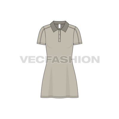 A vector template for Women's Polo Neck Dress. It has a ribbed collar, button placket and fitted at the waist. 