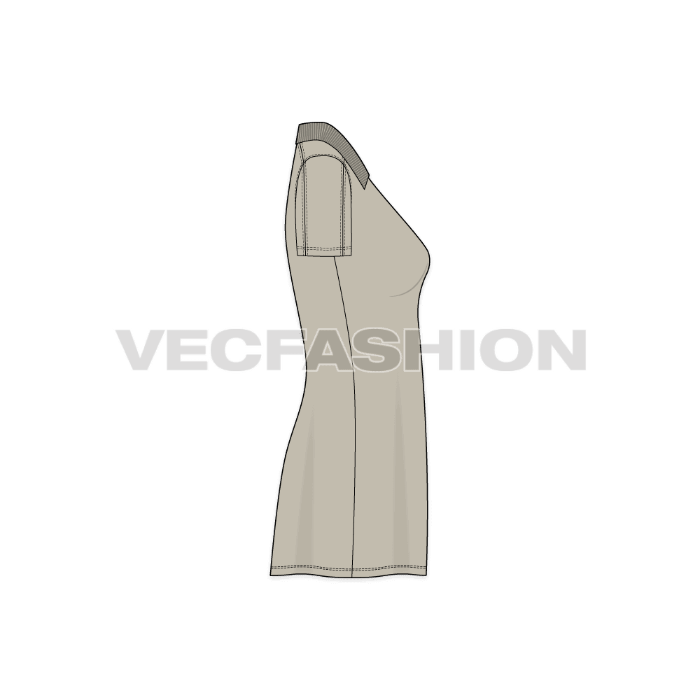 Womens polo neck dress flat sketch, side view