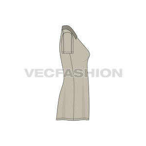 A vector template for Women's Polo Neck Dress. It has a ribbed collar, button placket and fitted at the waist.