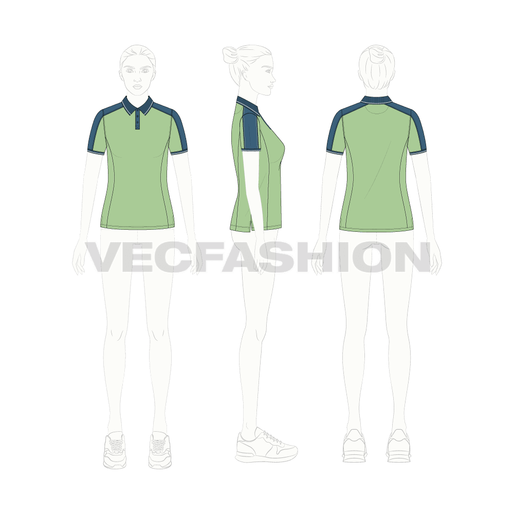 Womens polo shirt flat sketch, croqui sketch