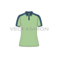 Womens polo shirt flat sketch, front view
