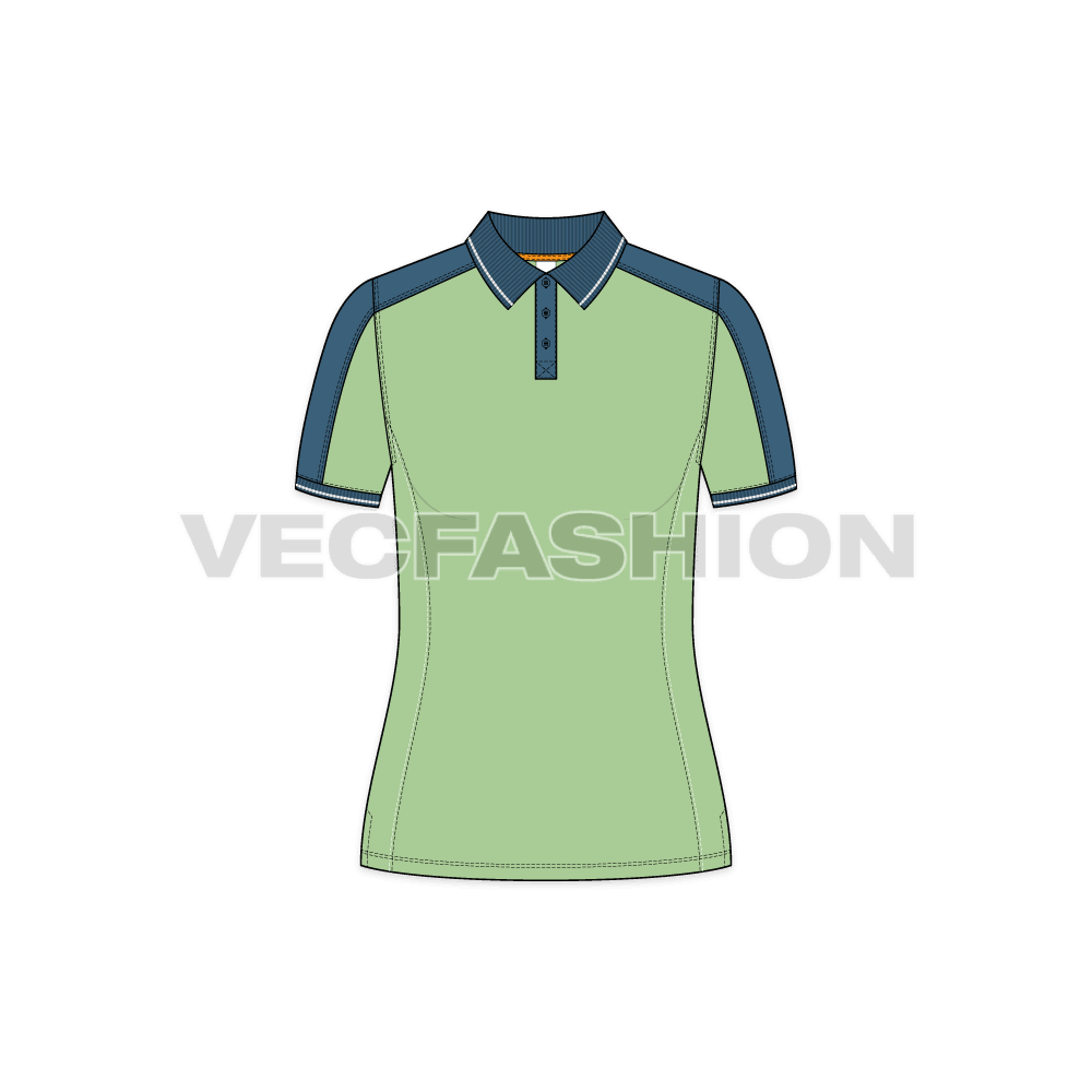 Womens polo shirt flat sketch, front view