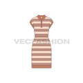Womens polo shirt dress flat sketch, front view