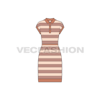 Womens polo shirt dress flat sketch, front view