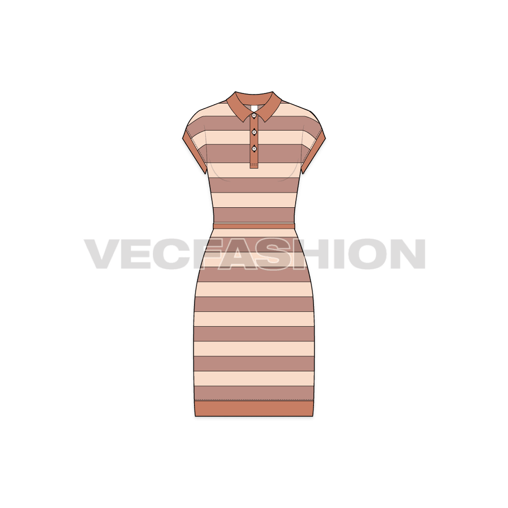 Womens Polo Shirt Dress Flat Sketch
