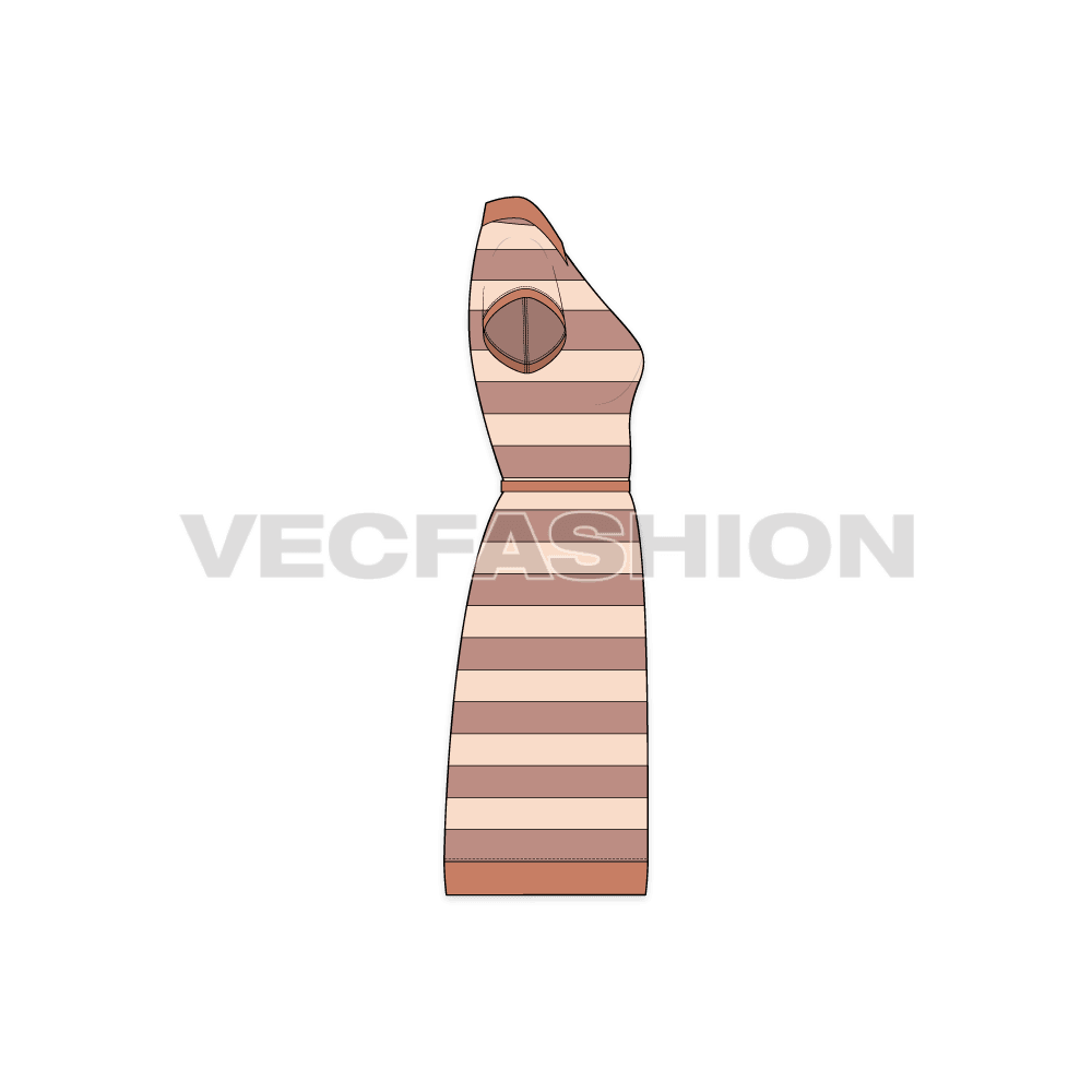 Womens polo shirt dress flat sketch, side view