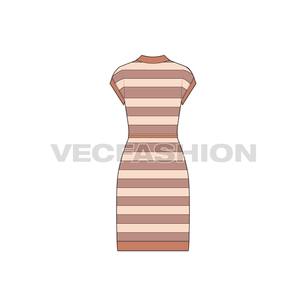 Womens polo shirt dress flat sketch, back view
