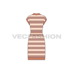 Womens polo shirt dress flat sketch, back view