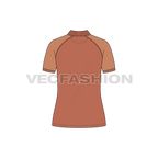Womens polo shirt with raglan sleeve flat sketch, back view